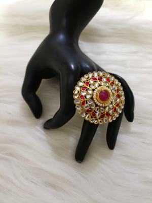 Flower Kundan Adjustable Ring - Magenta